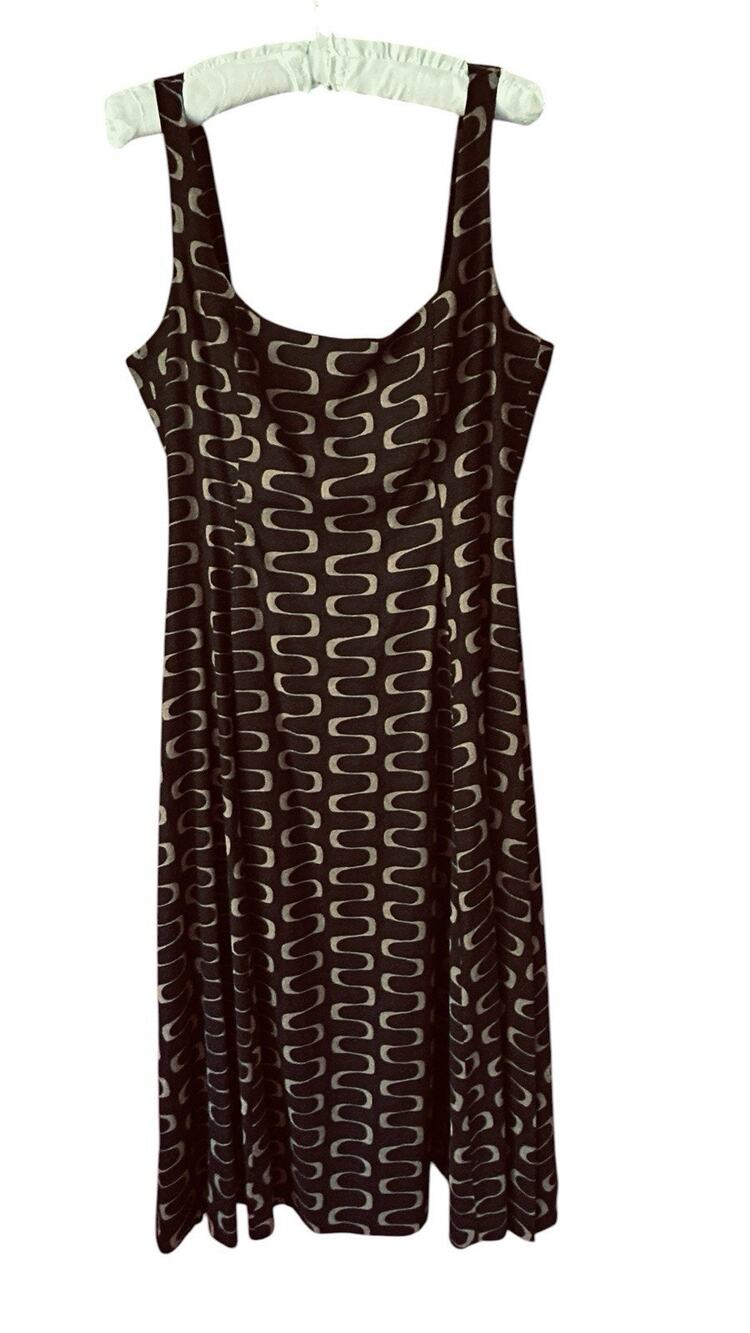 CHRISTIAN LACROIX Women’s Sleeveless A-Line Midi Black/Tan Linen Blend Dress 10